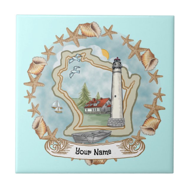 Wisconsin Snäckas Lighthouse Tile Kakelplatta (Framsidan)