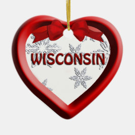 Wisconsin Snowflake Heart jul Ornament