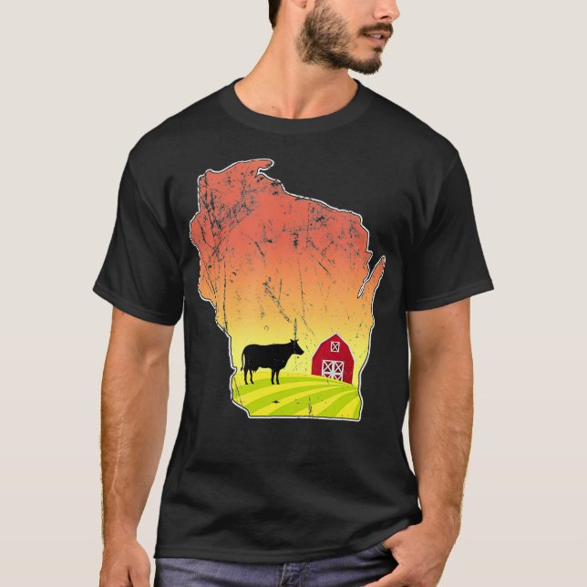 Wisconsin State Dairy Farm Farmer Cow Barn T Shirt (Framsida)