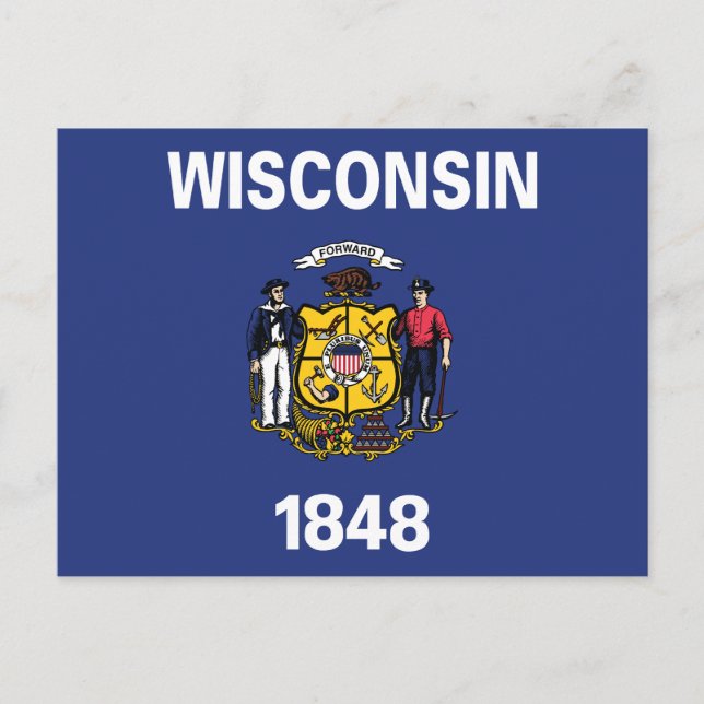 Wisconsin State Flag Sailor Miner Plow Anchor 1848 Vykort (Framsida)