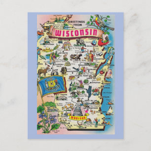 Wisconsin State Karta vycard Vykort