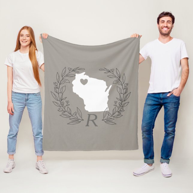 Wisconsin state karta wandeans löv monogram fleecefilt (På plats)