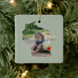Wisconsin State Photo infoga och namn Julgransprydnad Keramik