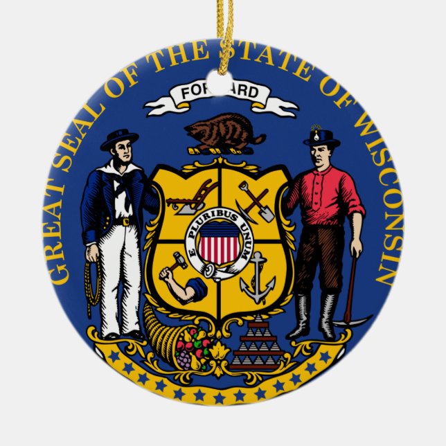 Wisconsin State Seal-julprydnad Julgransprydnad Keramik (Framsidan)