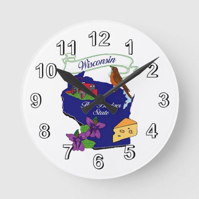 Wisconsin State Wall Clock Rund Klocka (Framsida)