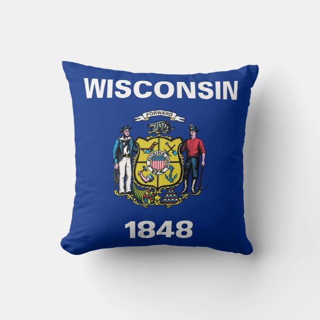 Wisconsin Statlig flagga American MoJo Pillow Kudde (Framsida)