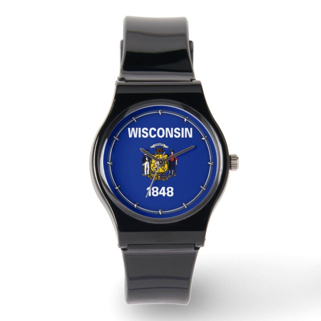 Wisconsin Statlig flagga Design Armbandsur (Framsida)