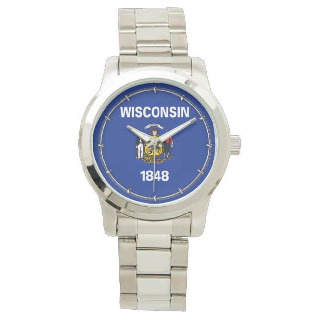 Wisconsin Statlig flagga Design Armbandsur (Framsida)