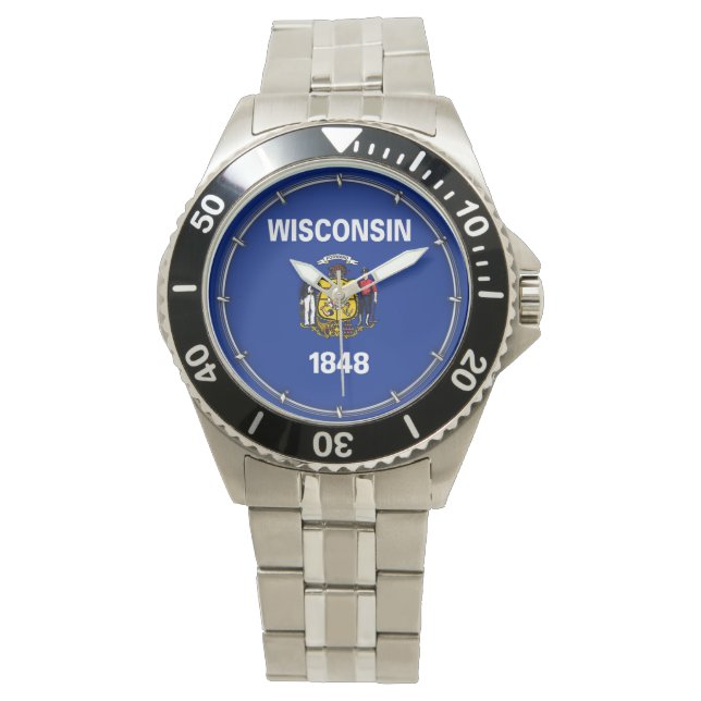 Wisconsin Statlig flagga Design Armbandsur (Framsida)