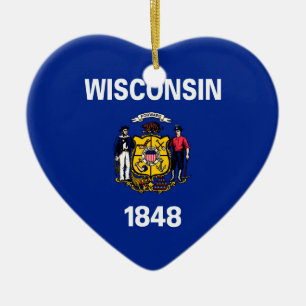 Wisconsin Statlig flagga Design Julgransprydnad Keramik