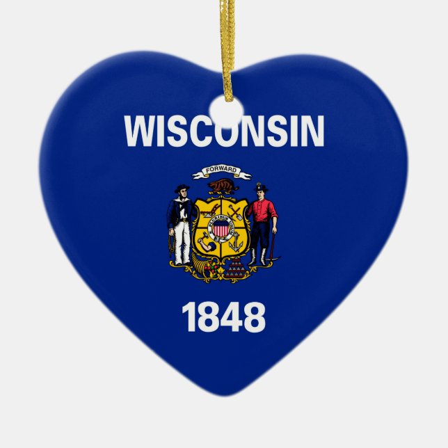 Wisconsin Statlig flagga Design Julgransprydnad Keramik (Framsidan)