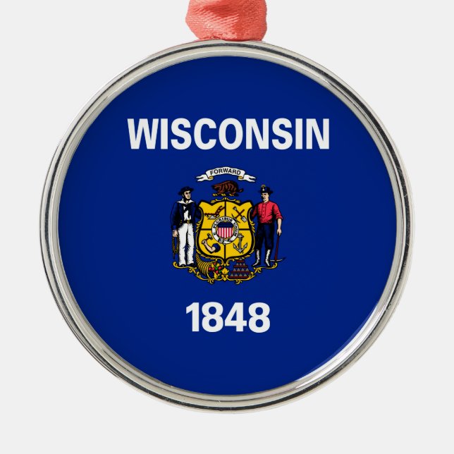 Wisconsin Statlig flagga Design Julgransprydnad Metall (Framsidan)