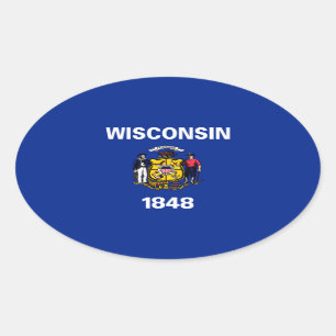 Wisconsin Statlig flagga Design Ovalt Klistermärke