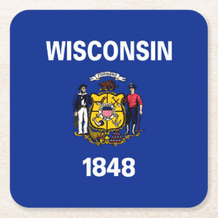 Wisconsin Statlig flagga Design Underlägg Papper Kvadrat