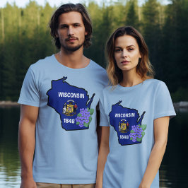 Wisconsin Statlig flagga & Flower Common Blue Viol T Shirt