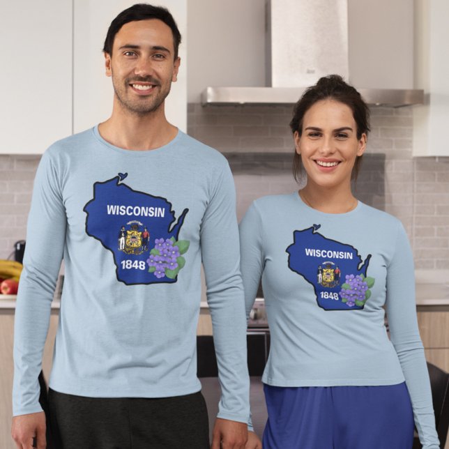 Wisconsin Statlig flagga & Flower Common Blue Viol T Shirt (Skapare uppladdad)