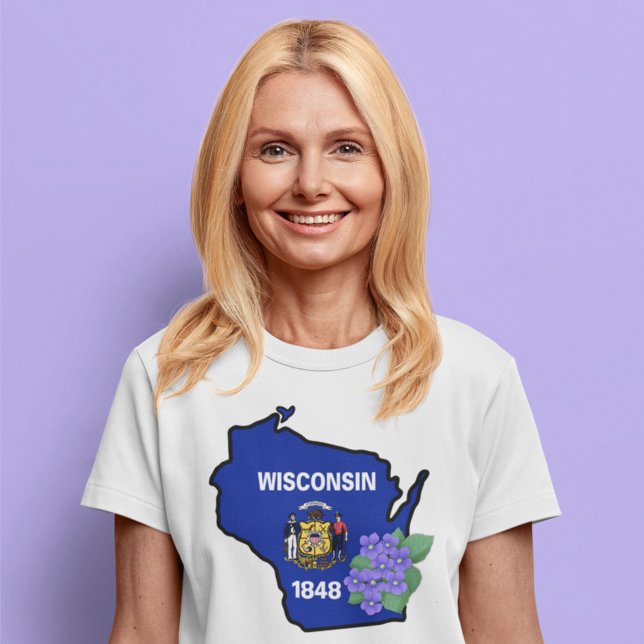 Wisconsin Statlig flagga & Flower Common Blue Viol T Shirt (Skapare uppladdad)