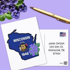 Wisconsin Statlig flagga & Flower Common Blue Viol Vykort