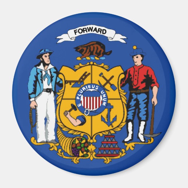 Wisconsin Statlig flagga Magnet (Framsidan)