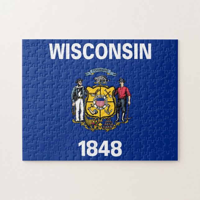 Wisconsin Statlig flagga Puzzle Pussel (Horisontell)