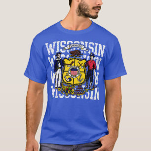 Wisconsin Statlig flagga Retro Distress T Shirt