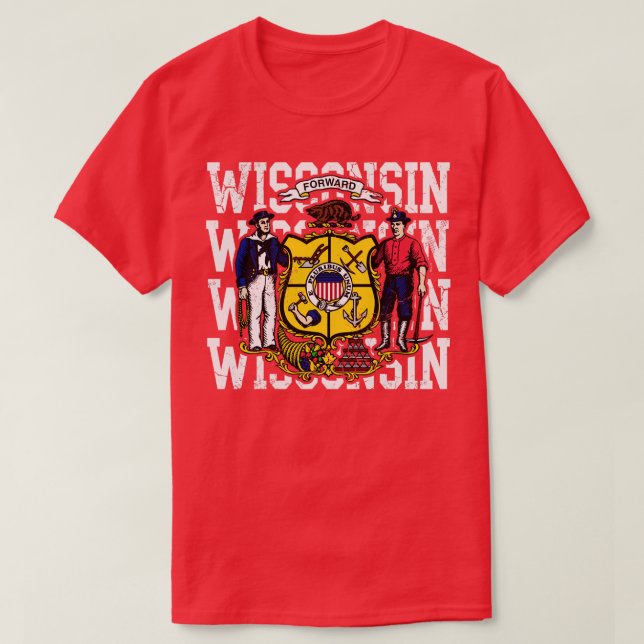 Wisconsin Statlig flagga Retro Distress T Shirt (Design framsida)