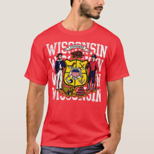Wisconsin Statlig flagga Retro Distress T Shirt