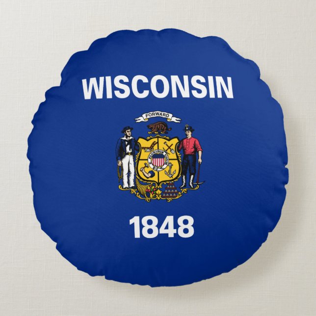 Wisconsin Statlig flagga Rund Kudde (Framsidan)