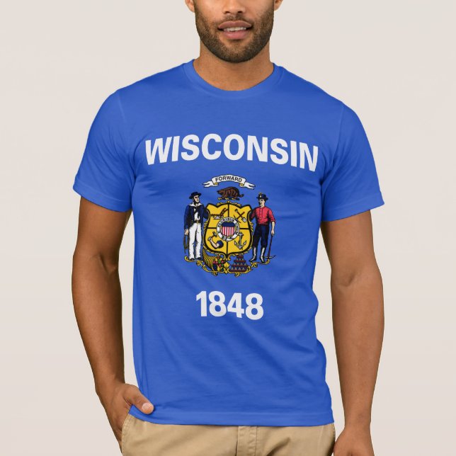 Wisconsin statlig flagga tee shirt (Framsida)