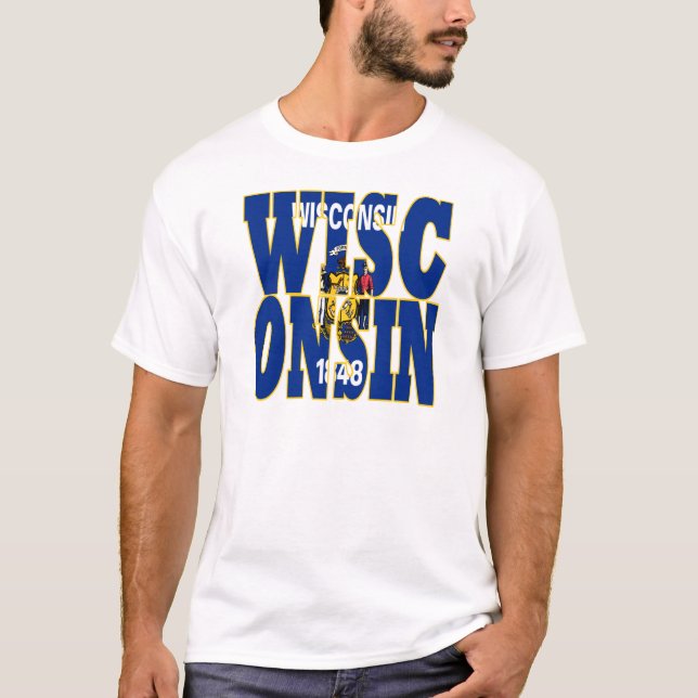 Wisconsin statlig flagga text tee (Framsida)