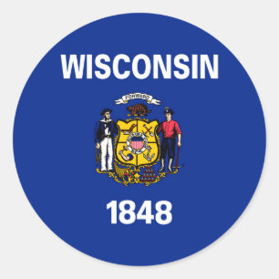 Wisconsin statlig flaggadesign runt klistermärke