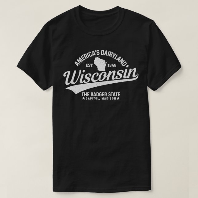 Wisconsin the Badger State EST 1848 State Karta Gi T Shirt (Design framsida)