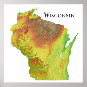 Wisconsin TopoGraph Shaded Relief Karta Poster