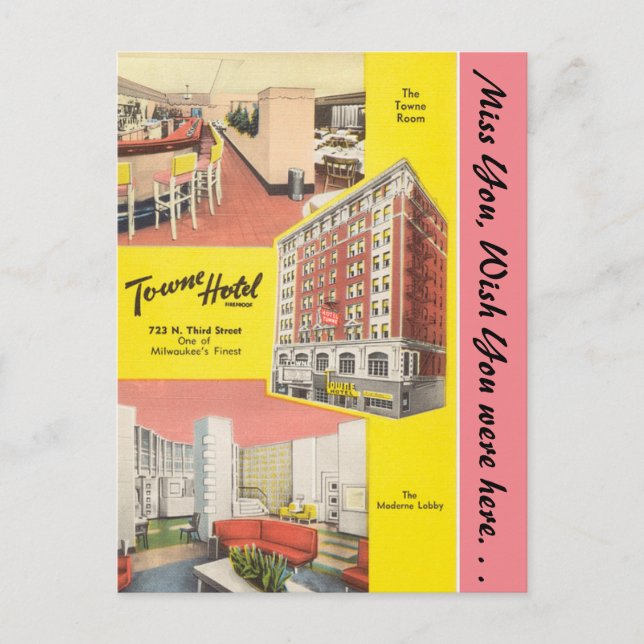 Wisconsin, Towne Hotel, Milwaukee Vykort (Framsida)