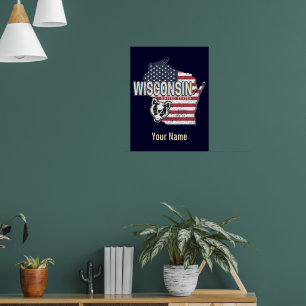 Wisconsin United Stater State Karta Vintage USA Poster