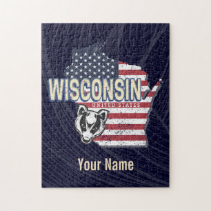 Wisconsin United Stater State Karta Vintage USA Pussel
