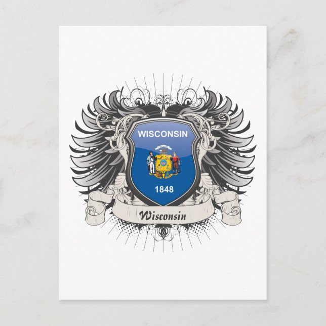 Wisconsin Vapensköld Vykort (Framsida)