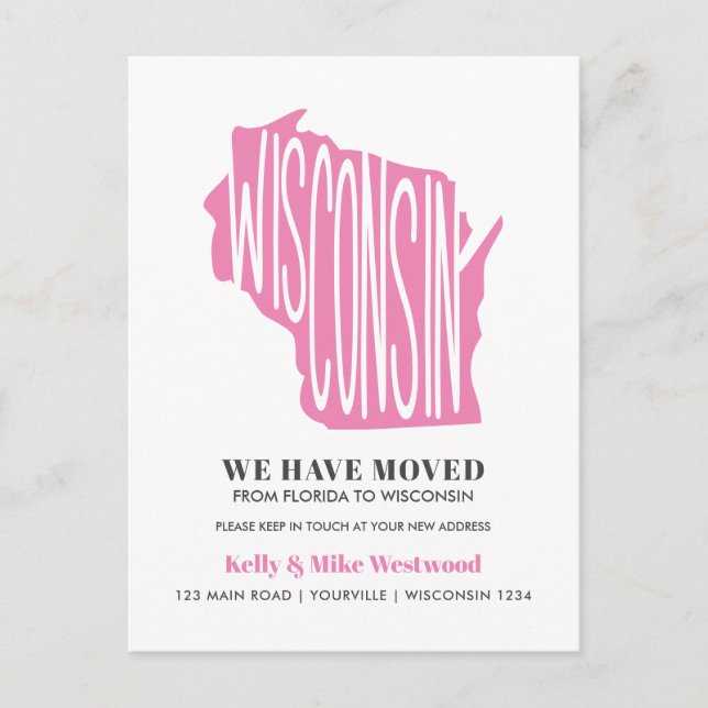 WISCONSIN Vi har flyttat Ny adress New Home Postca Vykort (Framsida)