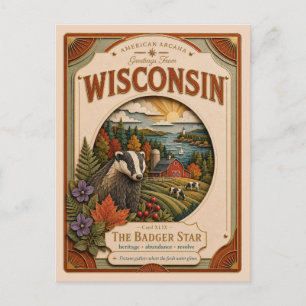 Wisconsin Vintage Paper Cut American Arcana Vykort