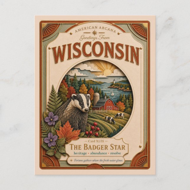 Wisconsin Vintage Paper Cut American Arcana Vykort (Framsida)