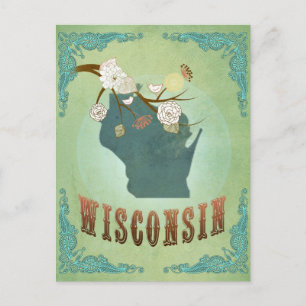 Wisconsin Vintage State Karta - Grönt Vykort