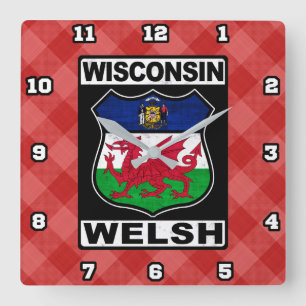 Wisconsin Welsh American Wall Clock Fyrkantig Klocka