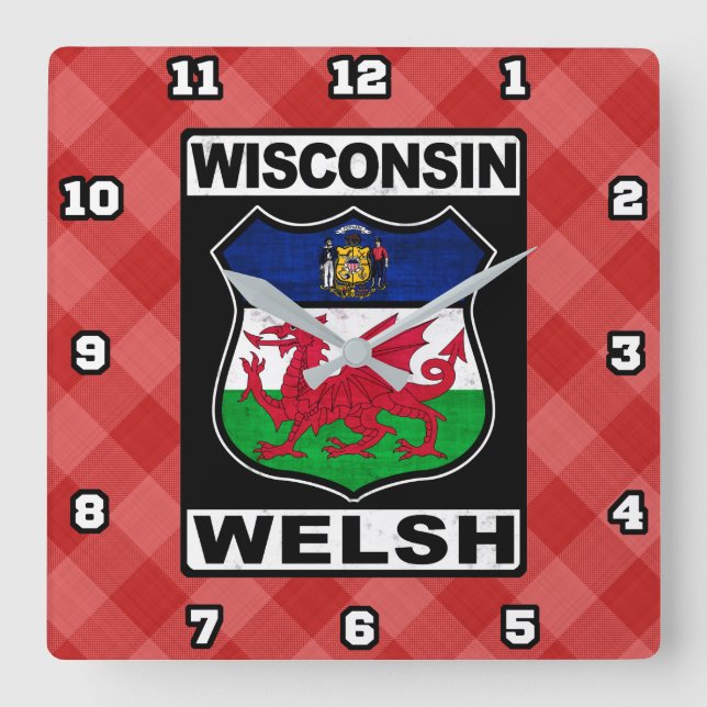 Wisconsin Welsh American Wall Clock Fyrkantig Klocka (Framsida)