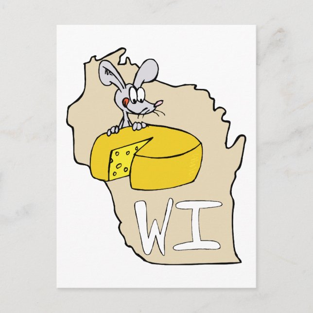Wisconsin WI Karta & Cheese Mouse Tecknad Art Post Vykort (Framsida)