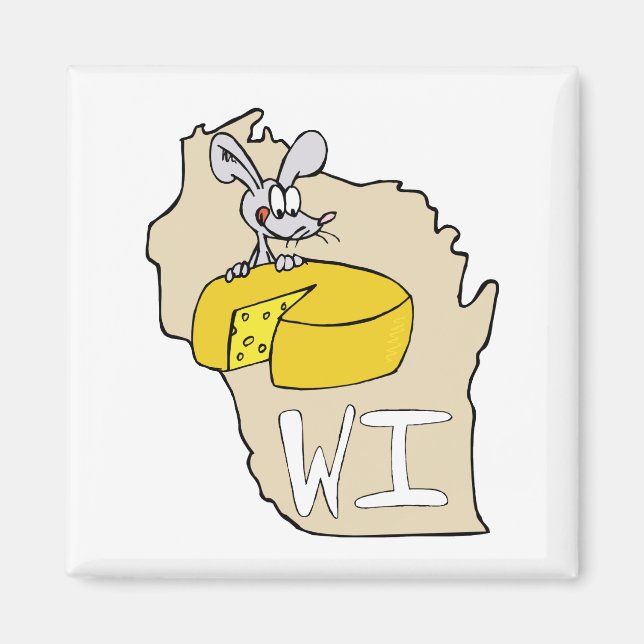 Wisconsin WI Karta & Tecknad Mouse Magnet (Framsidan)