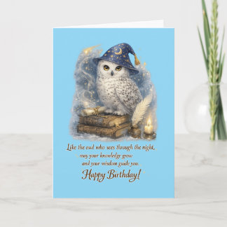 Wisdom & Knowledge Snow Owl Happy Birthday Card Kort