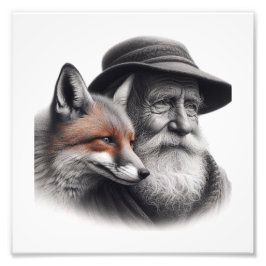 Wisdom & Vild: Äldre människa med Fox Wall Art Fototryck