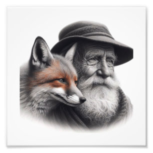 Wisdom & Vild: Äldre människa med Fox Wall Art Fototryck