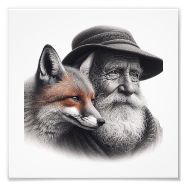 Wisdom & Vild: Äldre människa med Fox Wall Art Fototryck (Framsidan)