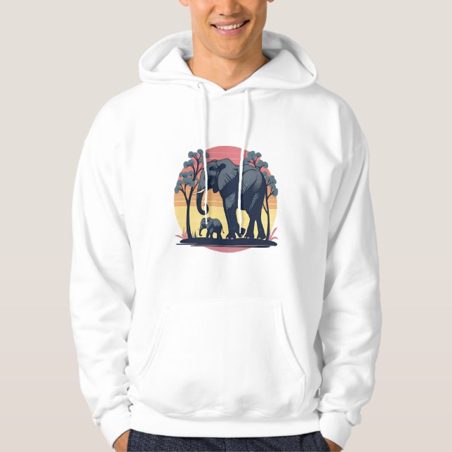 Wise and Vild - Retro Elephant Family Sunset Hoodie (Framsida)